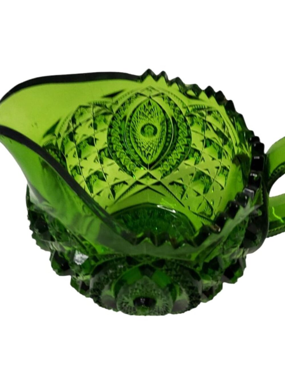 vintage 1960's-1970's indiana pressed glass green beautifully decorated creamer - Picture 12 of 12